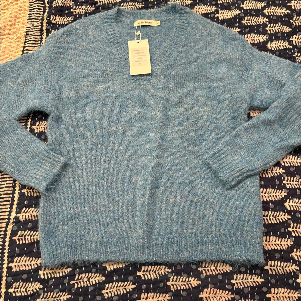 Boutique Cozy Blue V-Neck Sweater